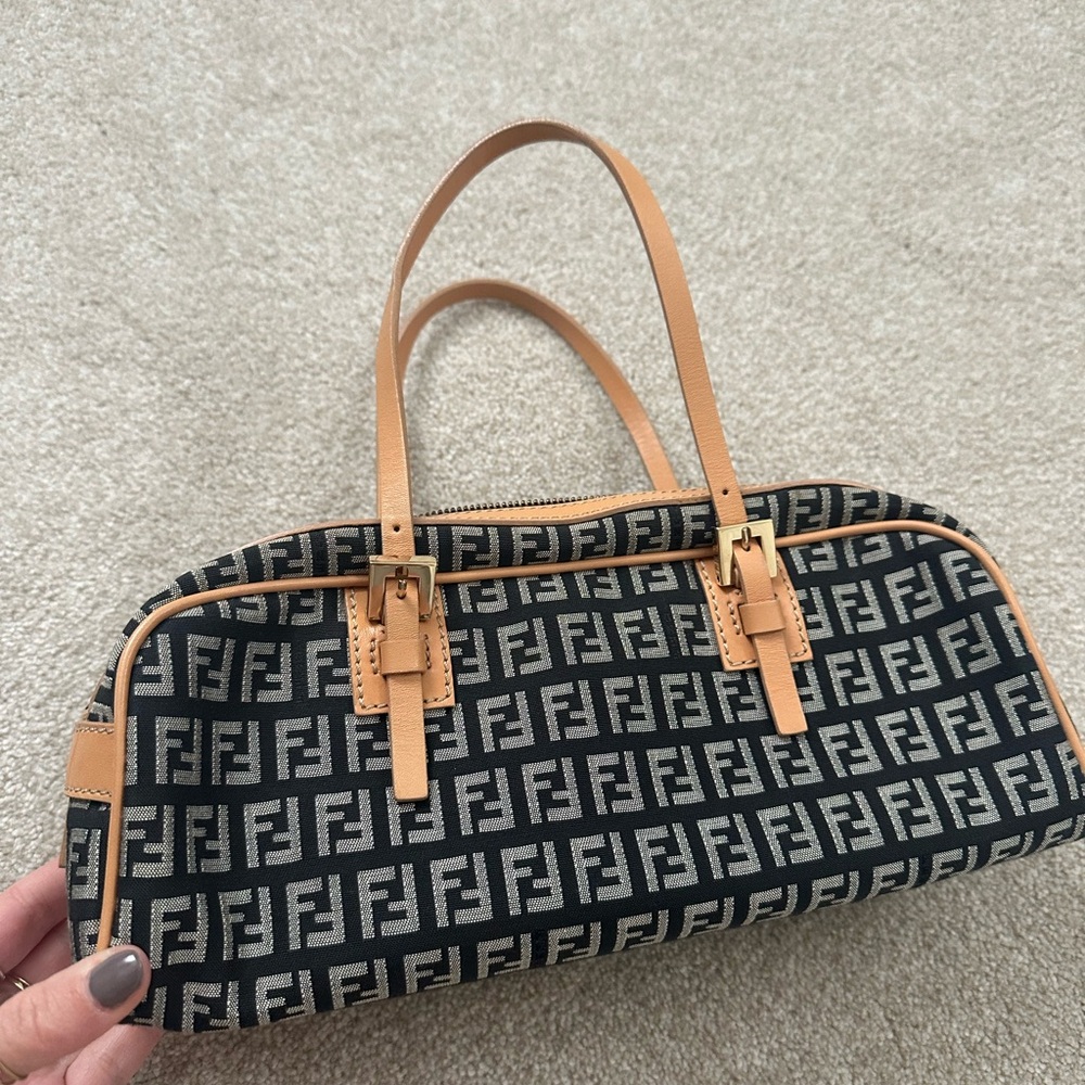 Fendi Zucchino East West Shoulder Baguette Bag
